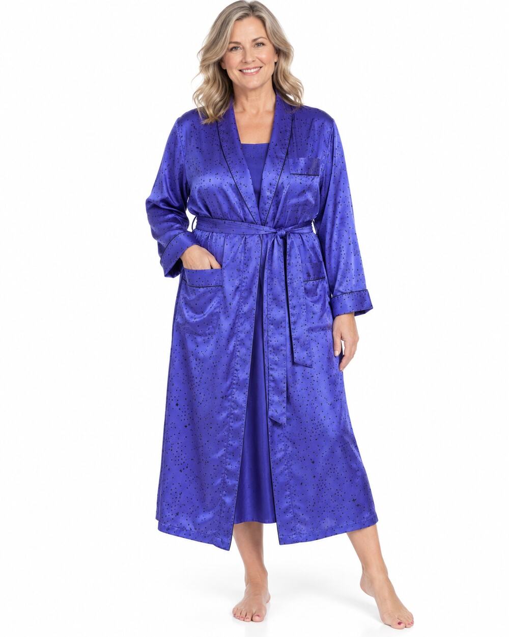 Vintage Treesha Silk Robe Large Purple Star Print 46" Bust